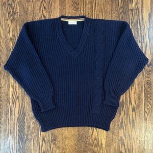 Vintage 90s Knit Wool Blend Fisherman’s V-Neck Sweater